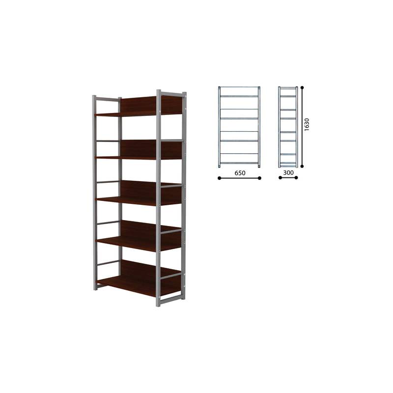 Стеллаж на металлокаркасе, 1630х650х300 мм, серый каркас, 5 полок ЛДСП орех, Д-343 главное фото